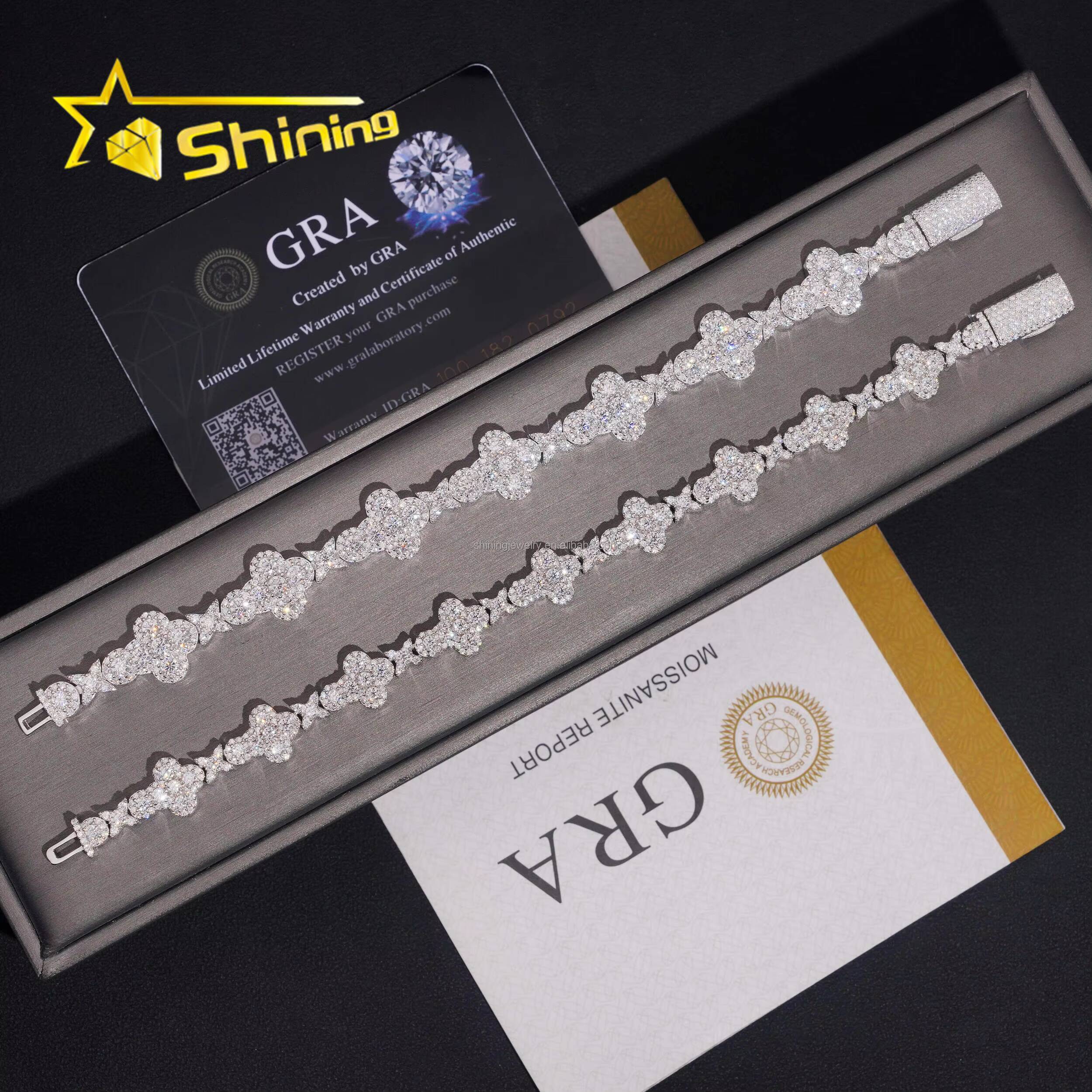 Hot Selling Pass Diamond Tester 10mm 13mm Hip Hop VVS Moissanite Iced Out GRA Certificate S925 Silver Cuban Cross Bracelet