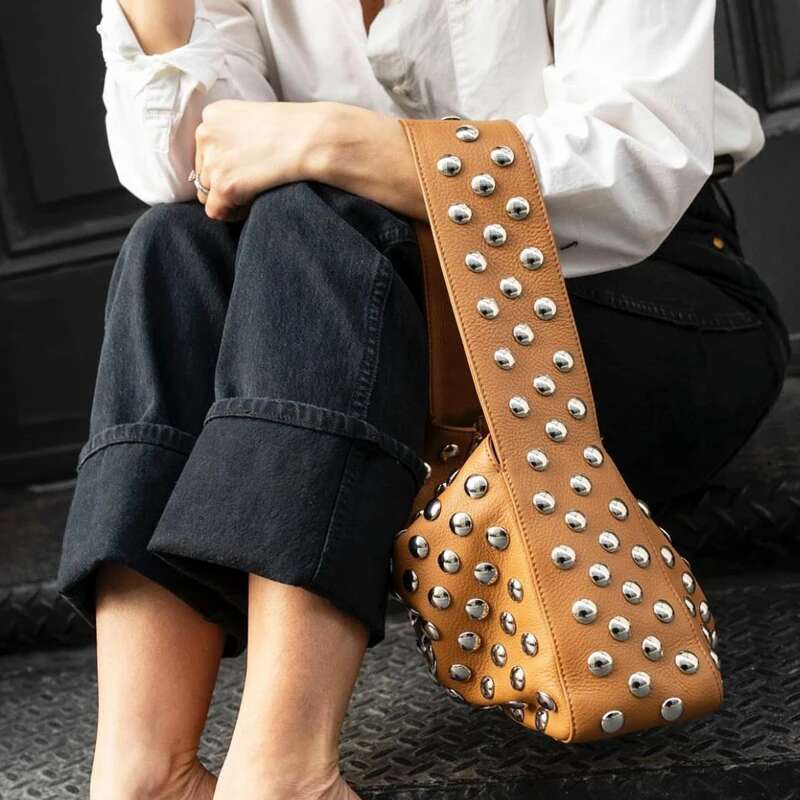 Elena Grain Punk Bags For Women Designer Handbag Purse 2024 New In PU Leather Lychee Texture Full Rivet Underarm Shoulder