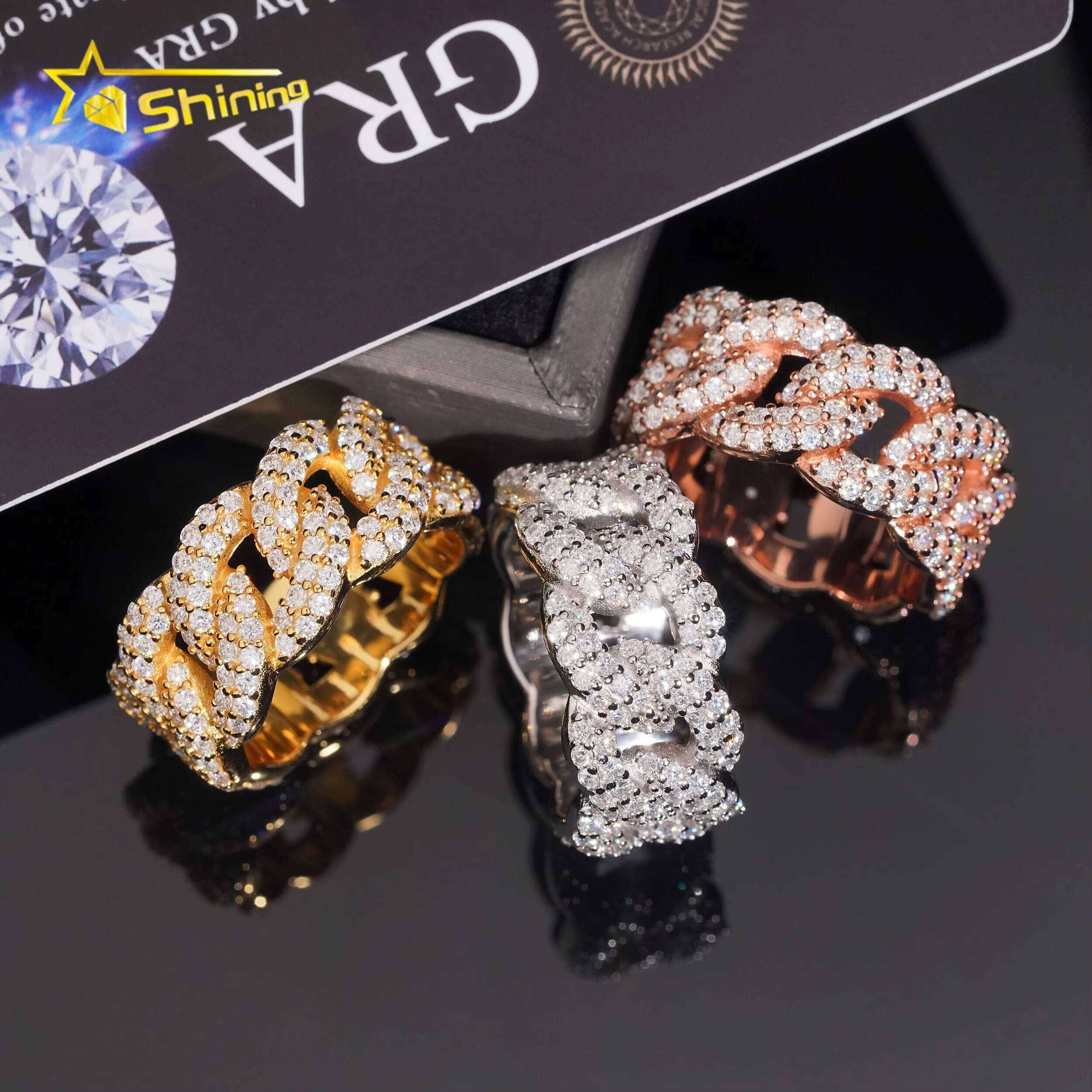 R9900 New Arrivals Iced Out Hip Hop Luxury Fine Jewelry Rings Silver Mens Cuban Link Style Ring