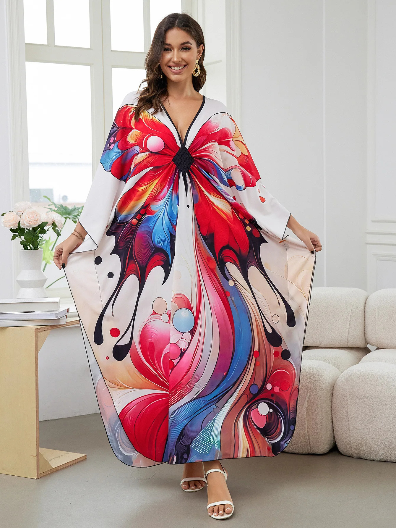 Beach Blouse Position Print Bikini Sunblock Plus Size Dress Holiday Goal Loose 250415Z