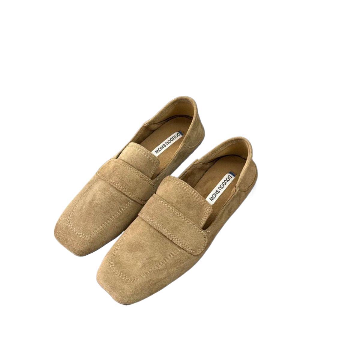 Casual fashionable leather shoes deep mouthed loafers fashionable single shoes square toe frosted soft leather free shipping NEW