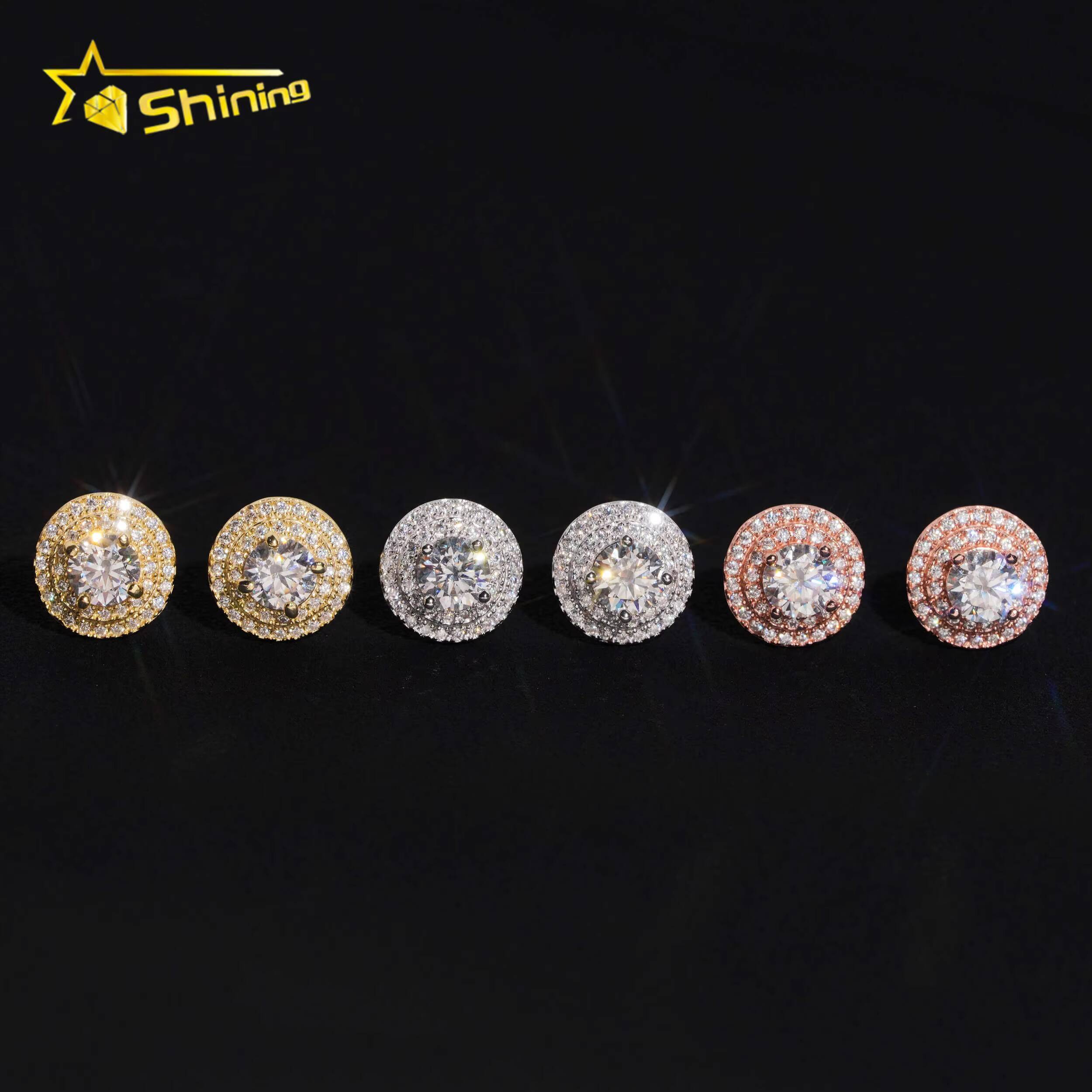 Fine Jewelry Men Women Silver 925 Earrings Gold Plated Hip Hop Screw Back Moissanite Earrings Daily Wear Custom Ear Studs