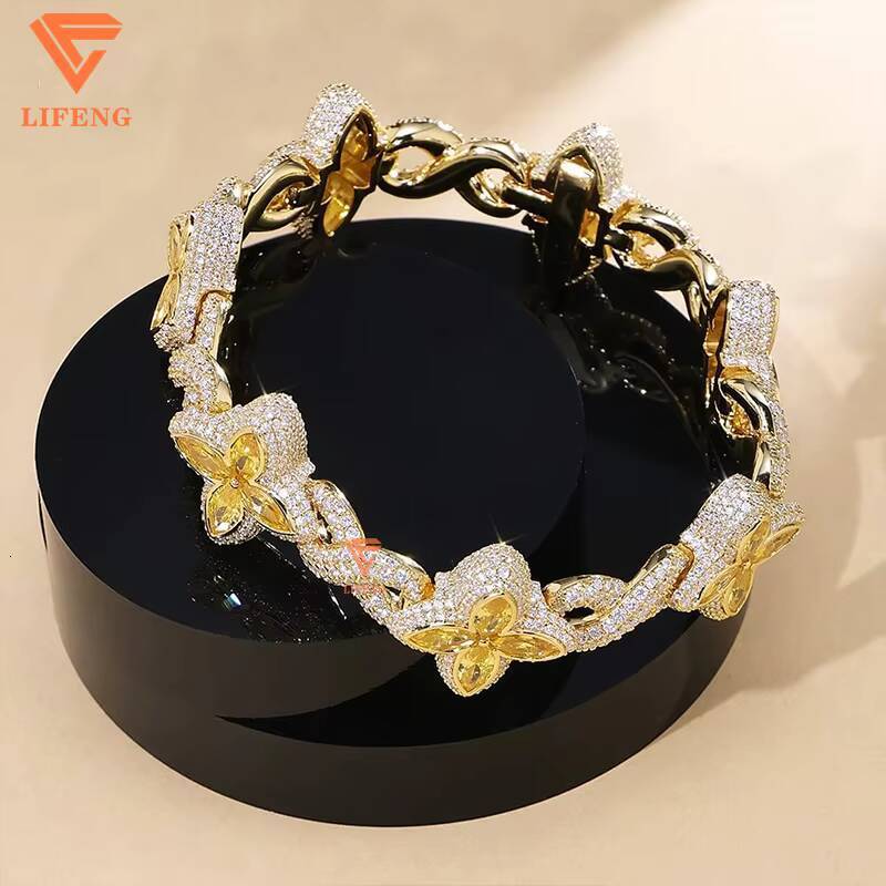 Custom Women Flower Moissanite Diamond Charm Bracelet 925 Sterling Silver Fashion Bracelets Bangles Hip Hop Jewelry Bracelet