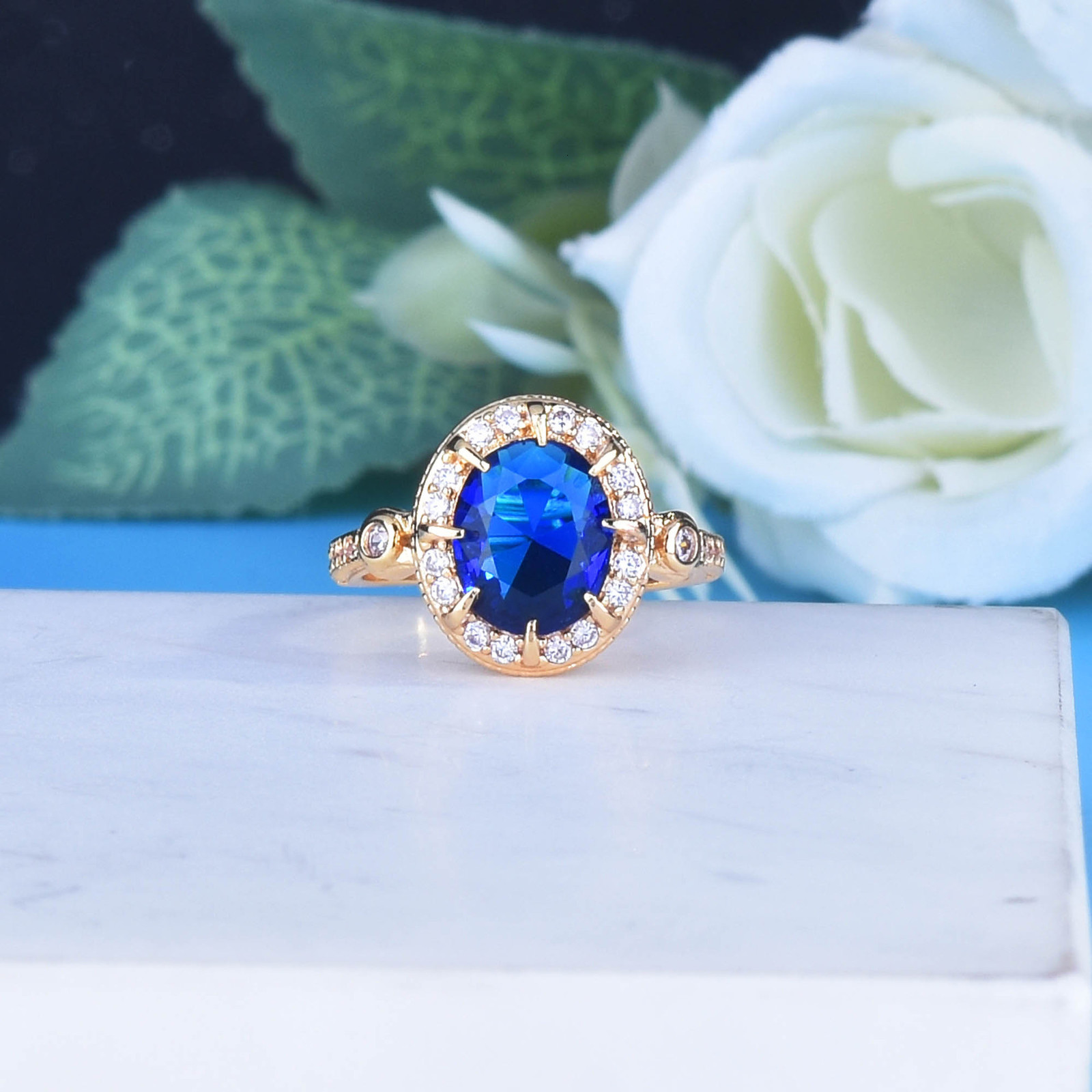 Tiktok live luxury wedding engagement ring Royal Blue Jewelry pointed blue open ring 250118