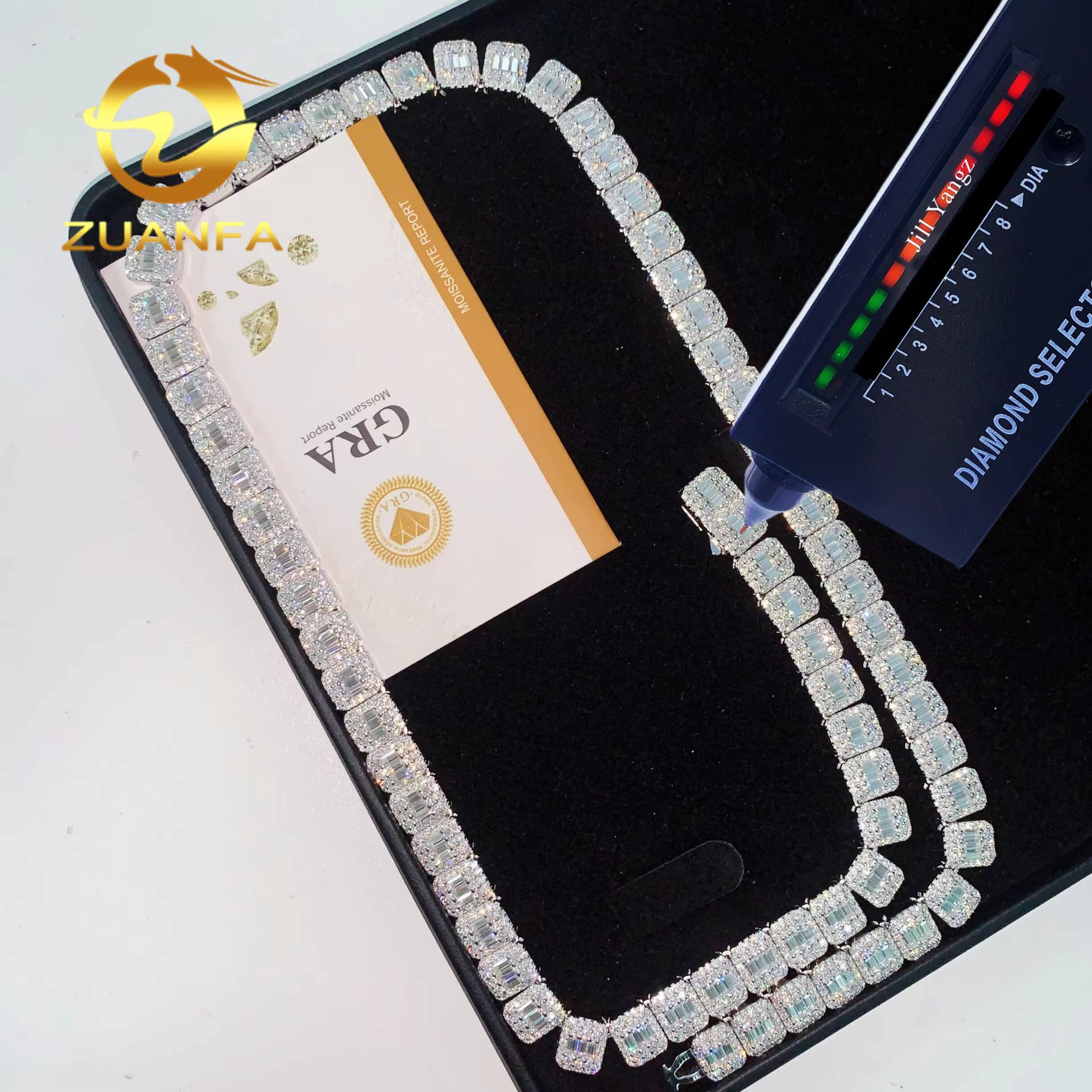 Source Factory 9mm Baguette Moissanite Chain Cuban Links Moissanite Necklace Moissanite Cuban Link 925 Cuban Link Chain Necklace