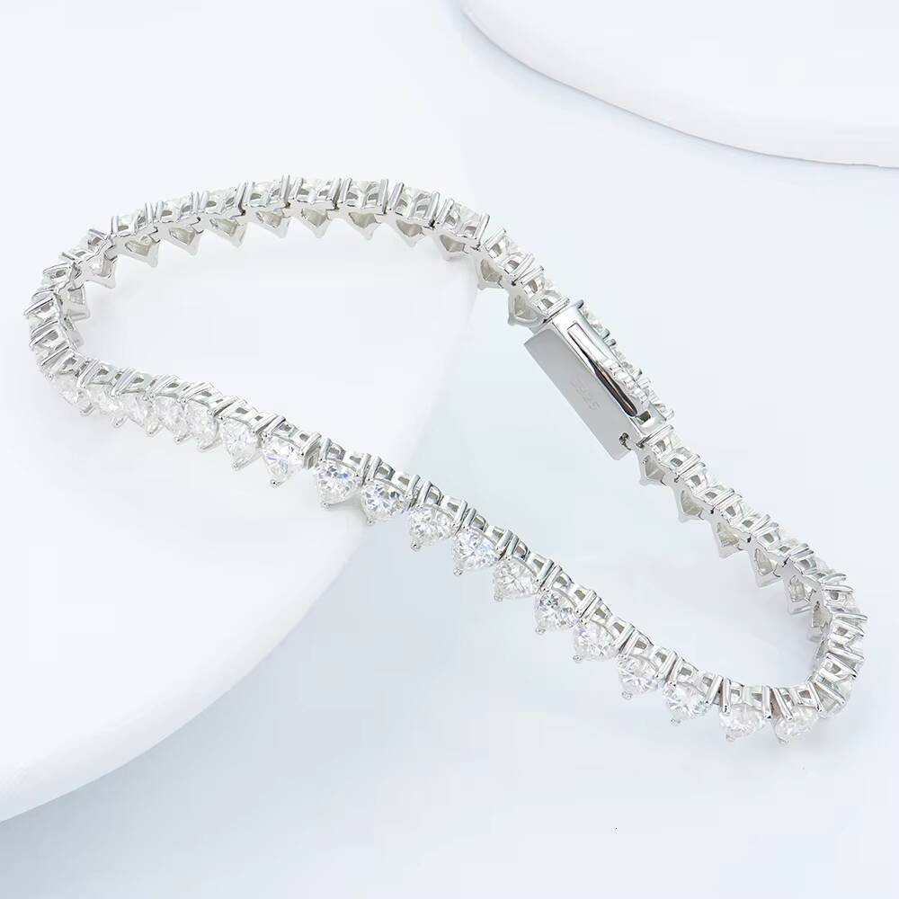 Wholesale 925 Silver Moissanite Tennis Chain Bracelet 4mm Heart Shape Unisex Jewelry for Men Hip Hop Gift