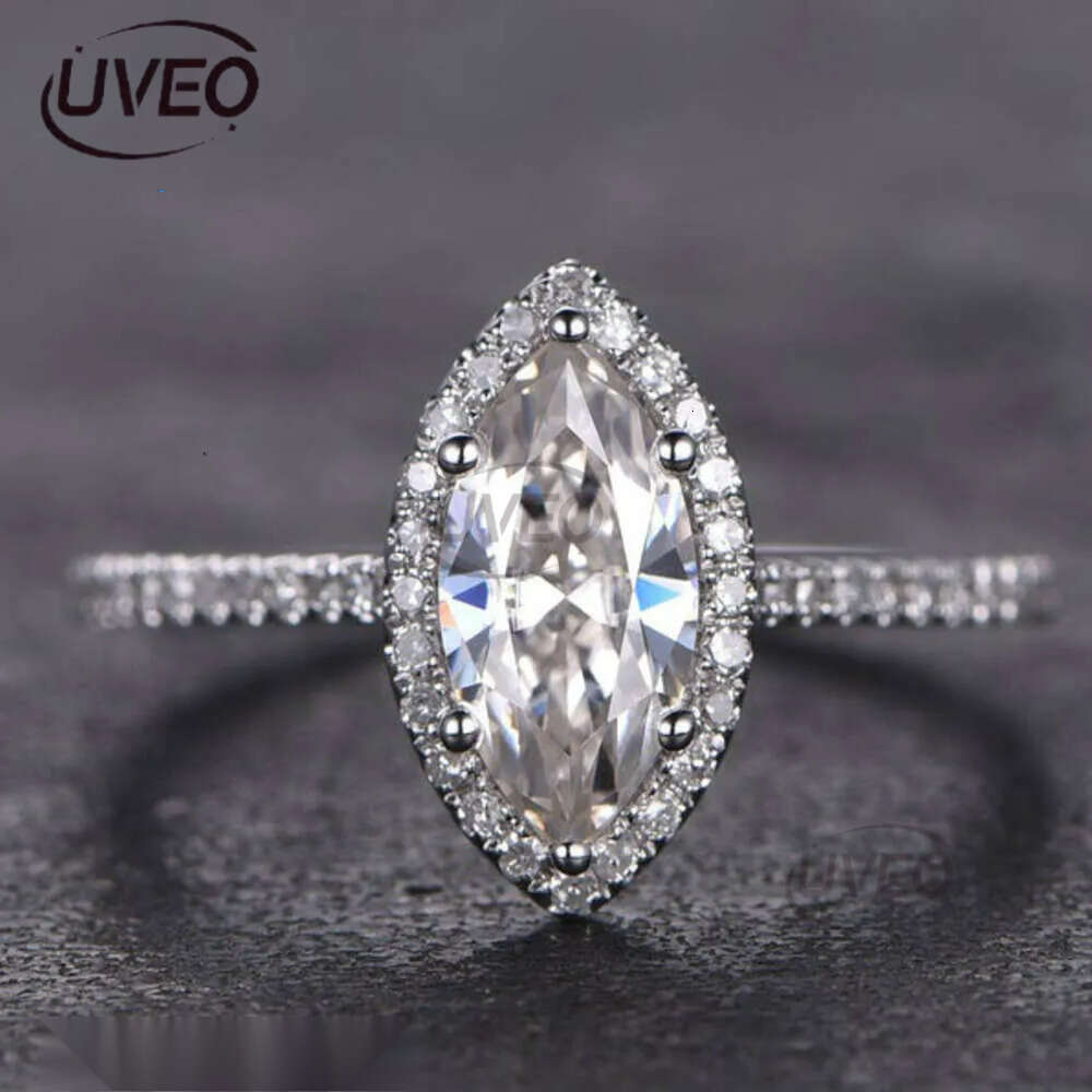 Jewelry 1ct Marquise Shaped Moissanite Dia Engagement Solid 14K White Gold Promise Ring For Bridal