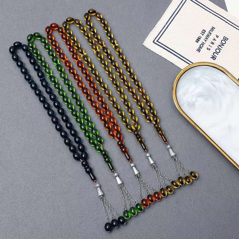 Trend Islamic Prayer Beads Crystal Rosary Necklace Chain Bracelets Muslim Tesbih Acrylic Religious Gift Unisex