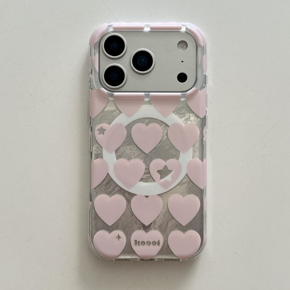 Pink Blue Heart Magnetic Phone Case Compatible with iPhone 17/16 Pro Cartoon Stand Protective Case iPhone 15/14