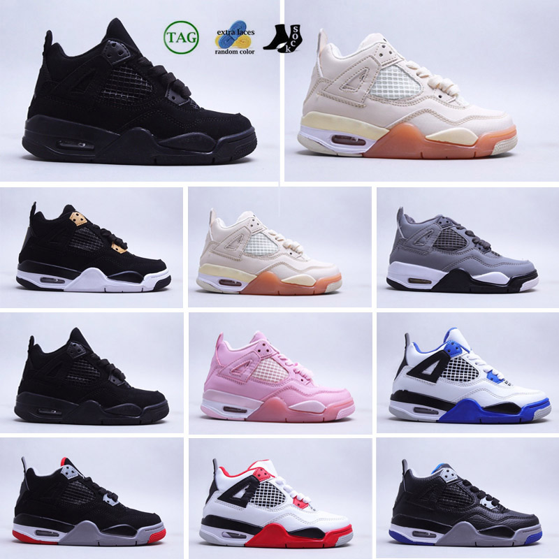 Kids Basketball Shoes basketball 4 4s OG High Pine Green Black Court Purple Royal Bred Toe NC Obsidian UNC game basketball Sneakers 25-35