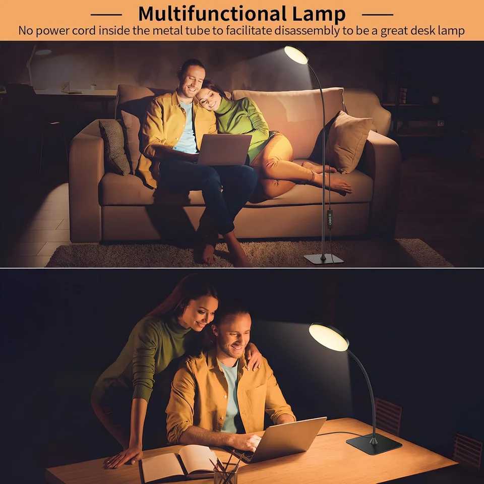 Circular LED floor lamp with 3 color temperatures 5 brightness adjustment levels suitable for living rooms bedrooms offices M251119