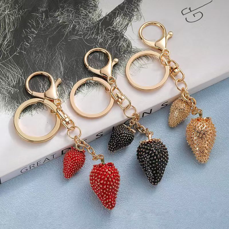 Factory Direct Strawberry Keychain - Creative Alloy Bag Pendant with Oil Painting Design Z260130