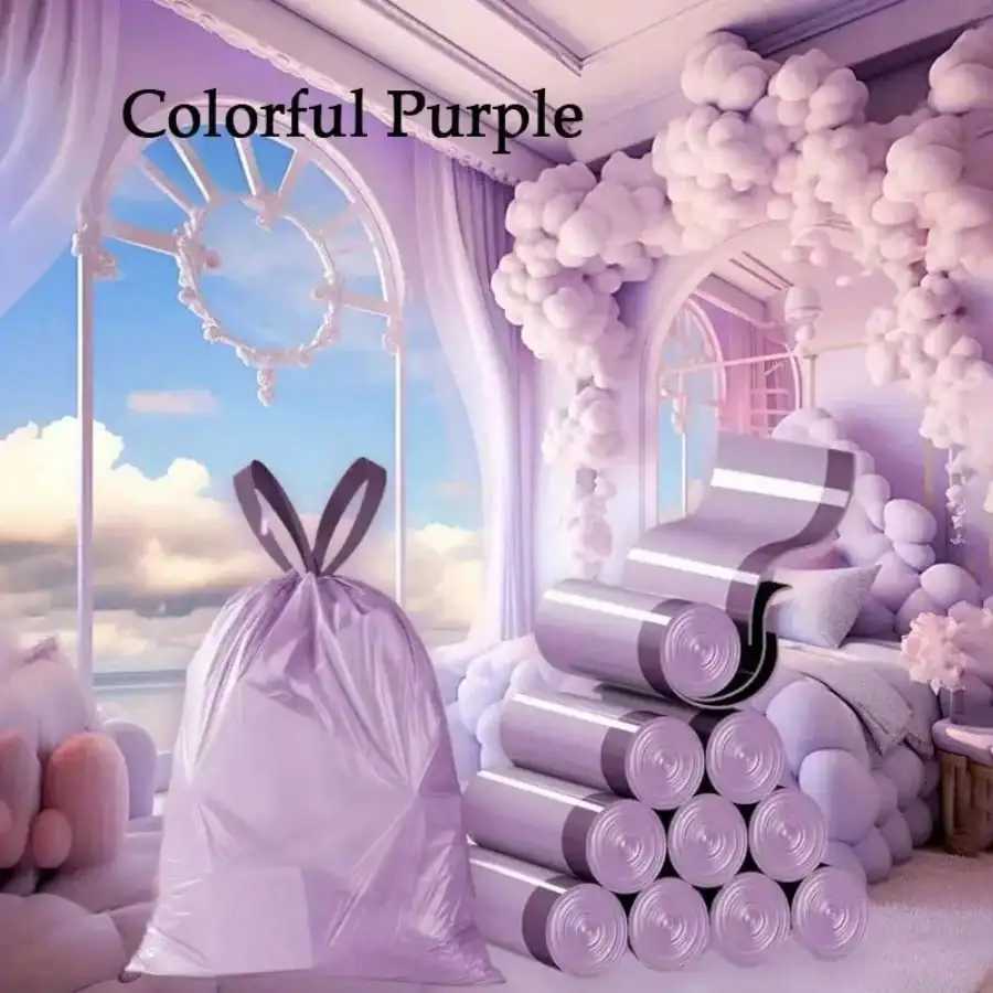 100pcs Household Portable Trash Drawstring Bags Party Purple Trash Bags C251119