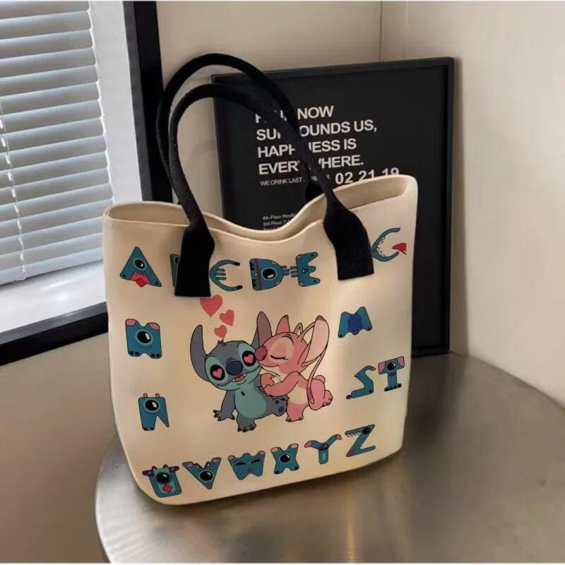 Cute Disney Handbag Cartoon Stitch Angel Canvas Shoulder Fashion Shopping Bag Holiday Gifts Anime Figure