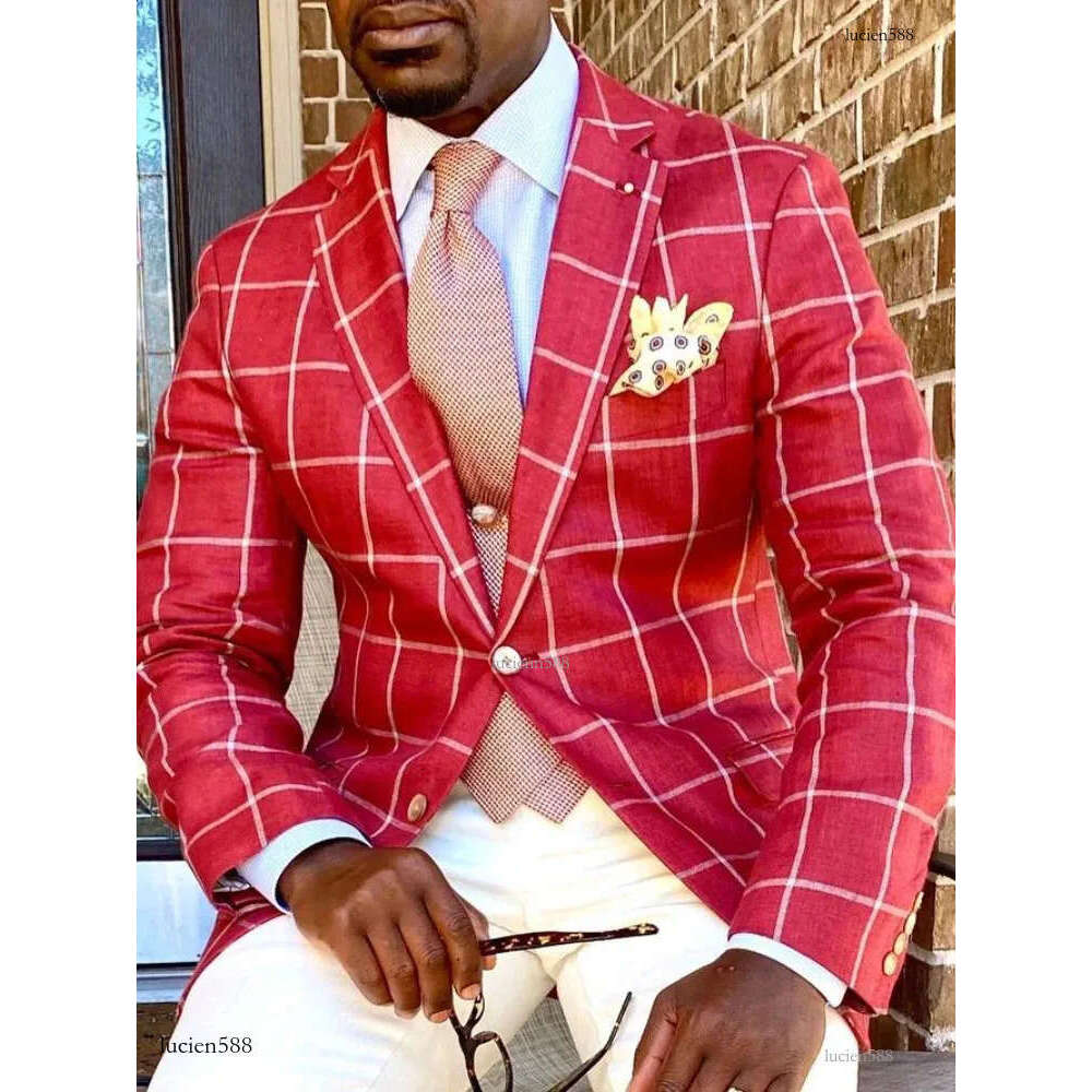 Men Blazer Mens Business Casual Suit Jacket Christmas Notch Lapel Two-button Plaid Chest Pocket Blazer Mens Coat Men Clothing 240715