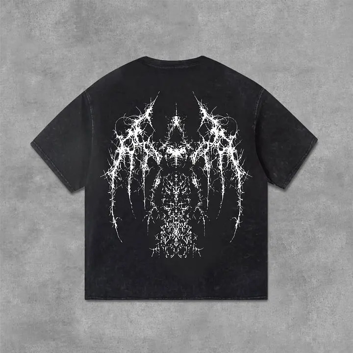 Vintage Gothic printed graphic acid washed Tshirt unisex casual and comfortable selected highquality 250408Z