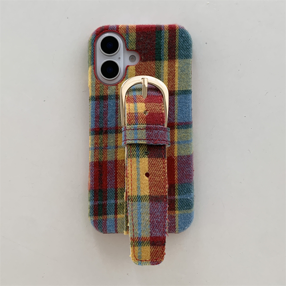 Plaid Colorful Card Holder Phone Case Compatible with iPhone 16/15 Pro Max Niche Simple Protective Case iPhone 14 Pro