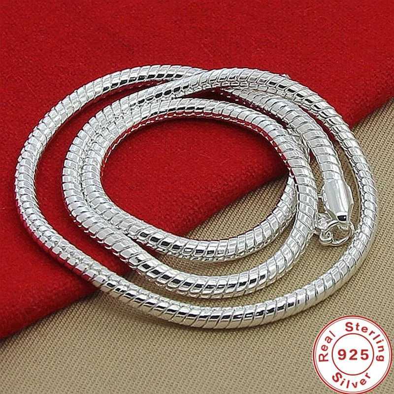 LiHong 925 sterling silver 16/18/20/24/22/24/26/30 inch 3mm snake chain necklace suitable for women and mens wedding engagement jewelryT250418