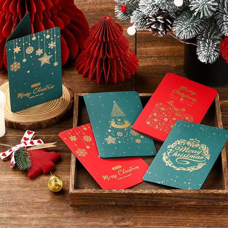 Vintage Christmas Stamping Greeting Card Blessing Message Card Business Creative Thanksgiving Greeting Card Red Green G251119