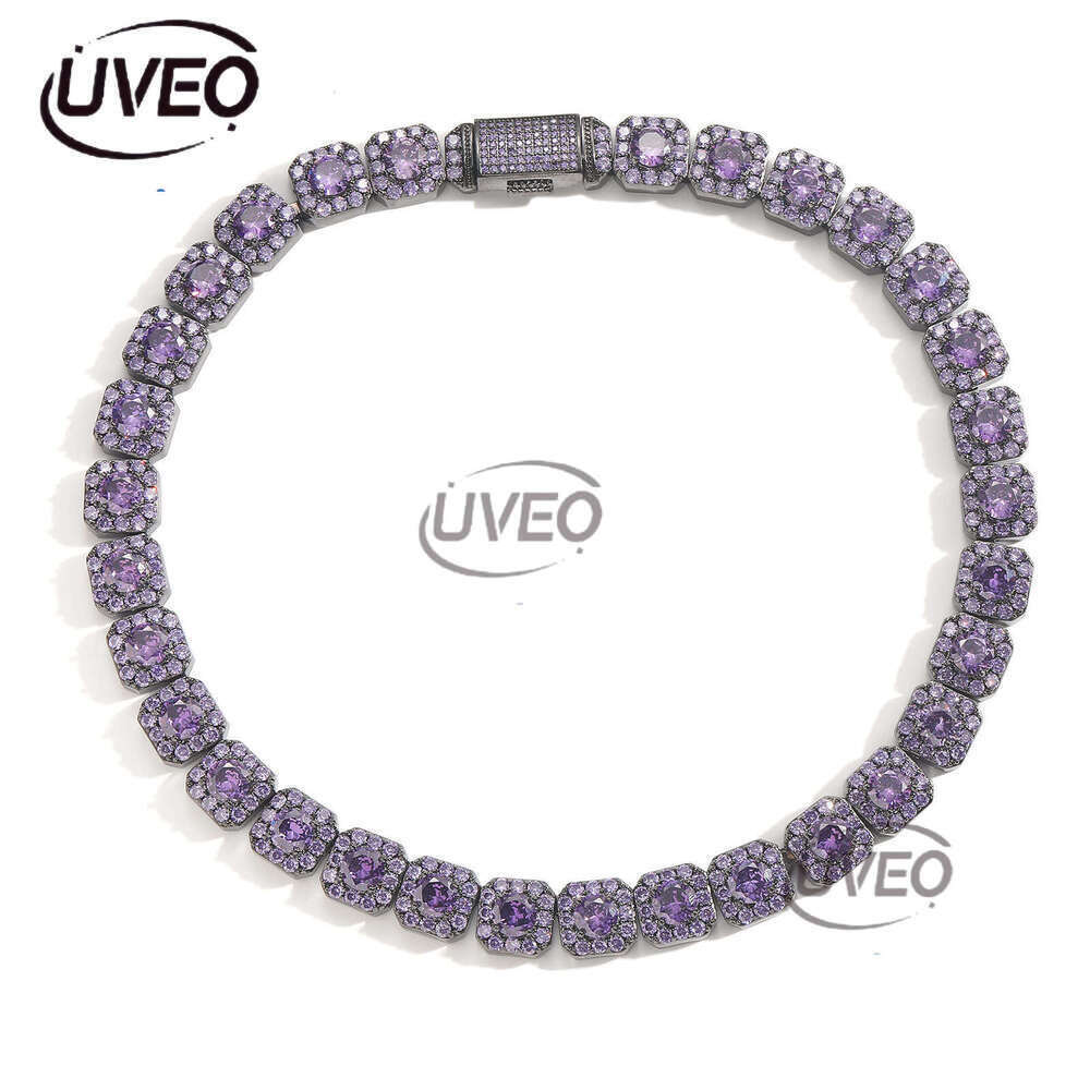 Luxury designer 12mm rock sugar purple Ice out VVS Moissanite collarbone chain for men and women Hip Hop necklace Free delivery