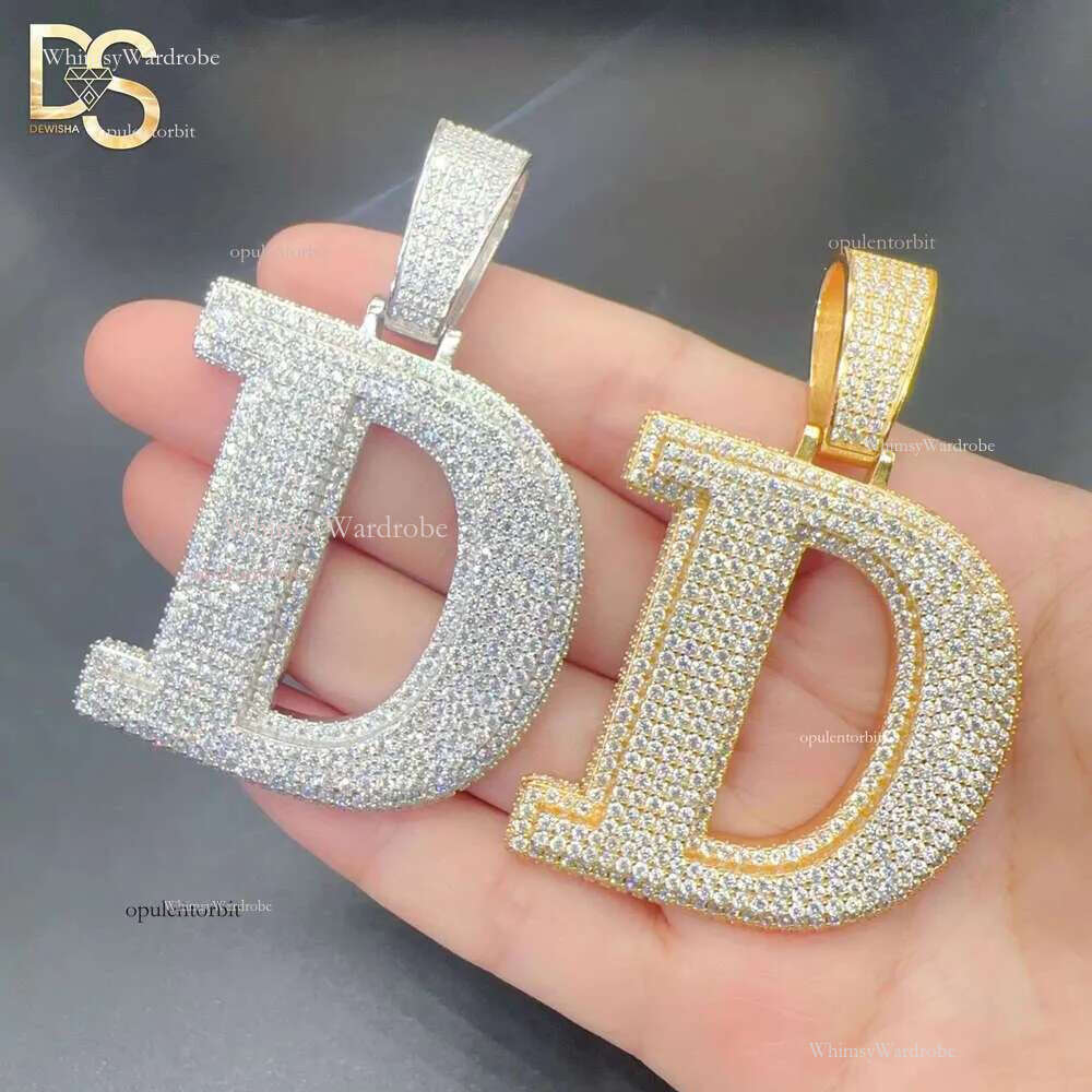 High quality chilled VVS Moissanite 14k gold and sier plated initial hip-hop letter D pendant