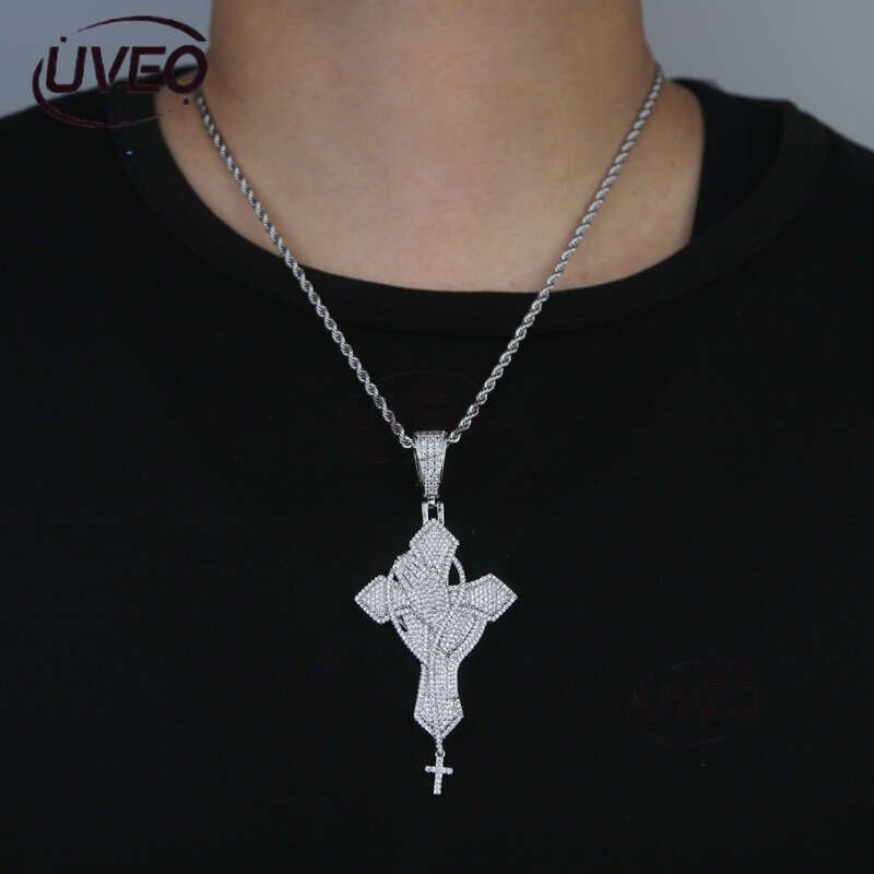New Prayer Ice out vvs Moissanite Cross pendant Fashion trend Hip hop chic men's accessories Free shipping