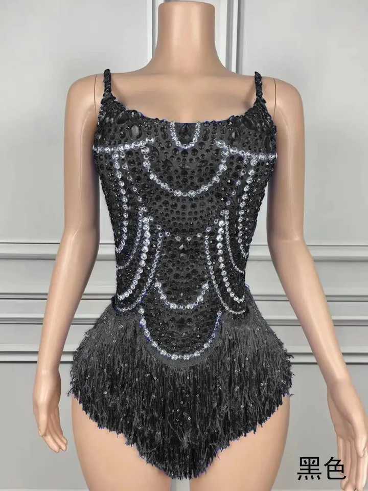 Stars sing with the same blue tassels bright white and wild dance music festival costumes W250419