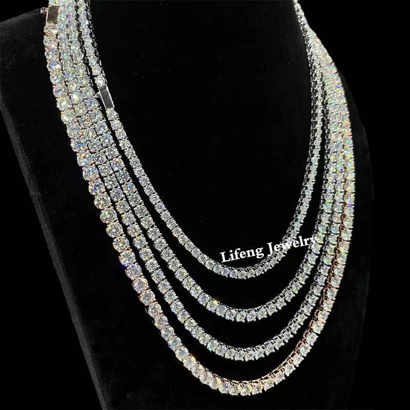 High Quality Iced Necklace Gold Plated 3mm 4mm 5mm 6mm Diamond Tennis Chain Copper ZirconJewelry Made Sterling Silver Pearl