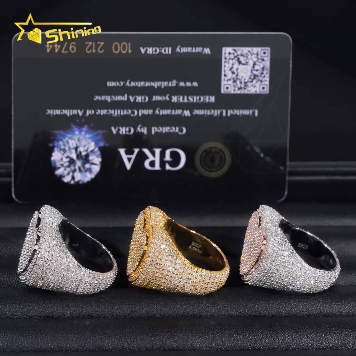 Fully Iced Out Heart Design 925 Silver Two Tone Men GRA Certificate Moissanite Hip Hop Ring