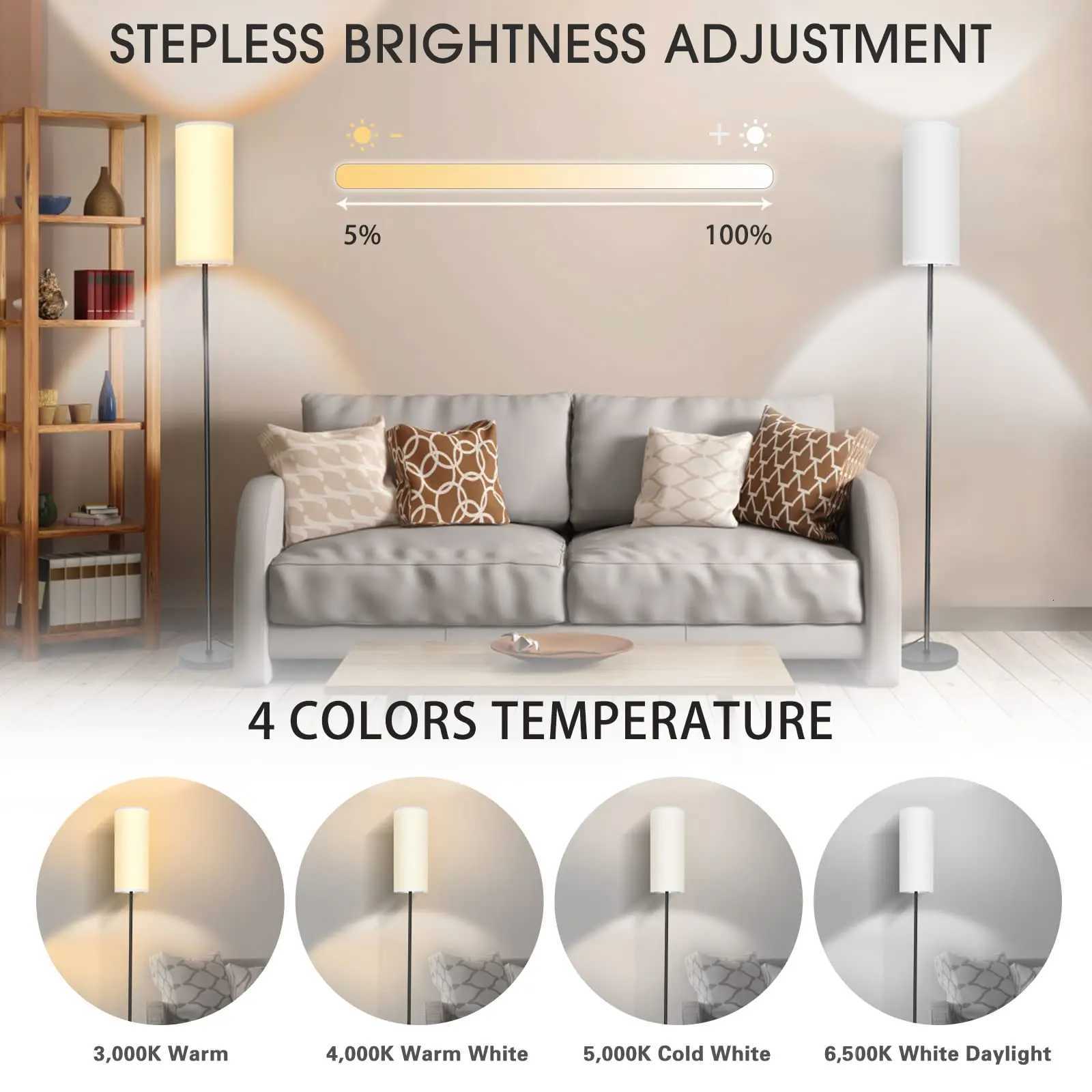Modern Luxury Floor Lamp With Foot Switch Stepless Dimmer Tall Standing Lamp Fabric lampshade for Bedroom Living Room Office M251119