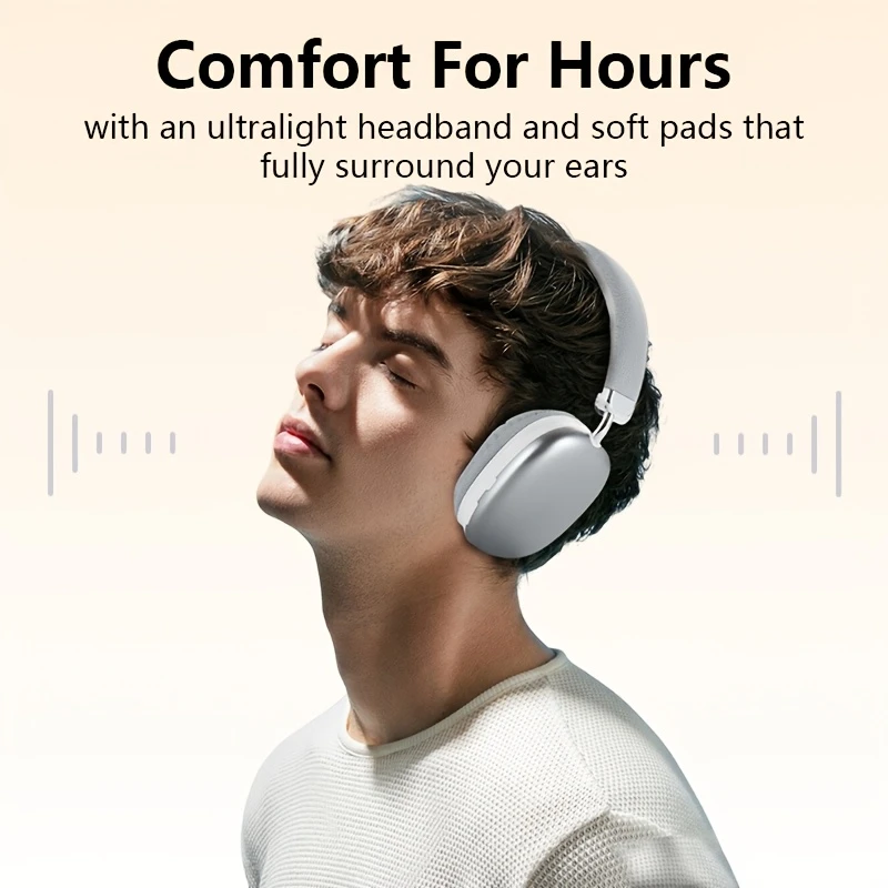 Bluetooth wireless headset with hi-fi stereo sound and noise cancellation for cell phones and computers, foldable gaming headset, comfortable and brea