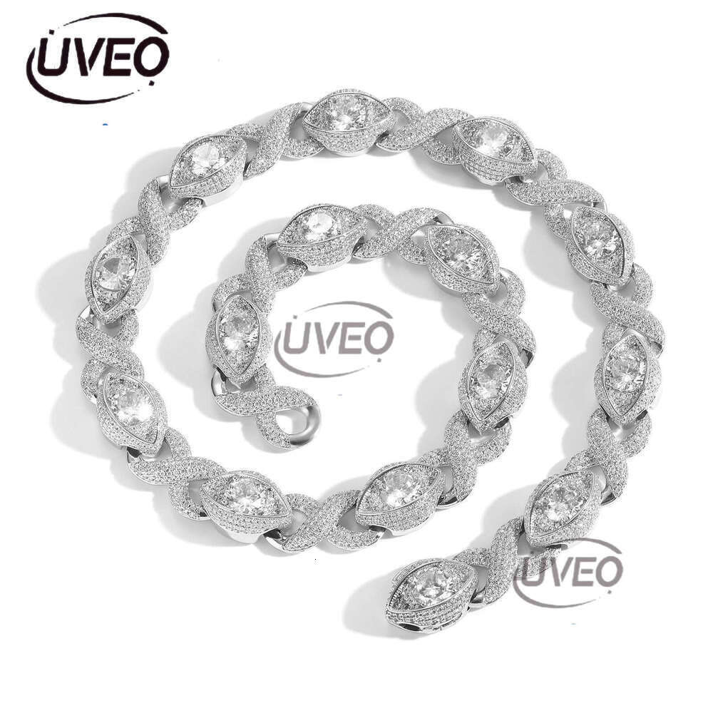 Luxury designer 15MM Infinite Eye 8-Figure Cuban Chain Ice Out VVS Moissanstone Hip Hop Men's Necklace with free shipping