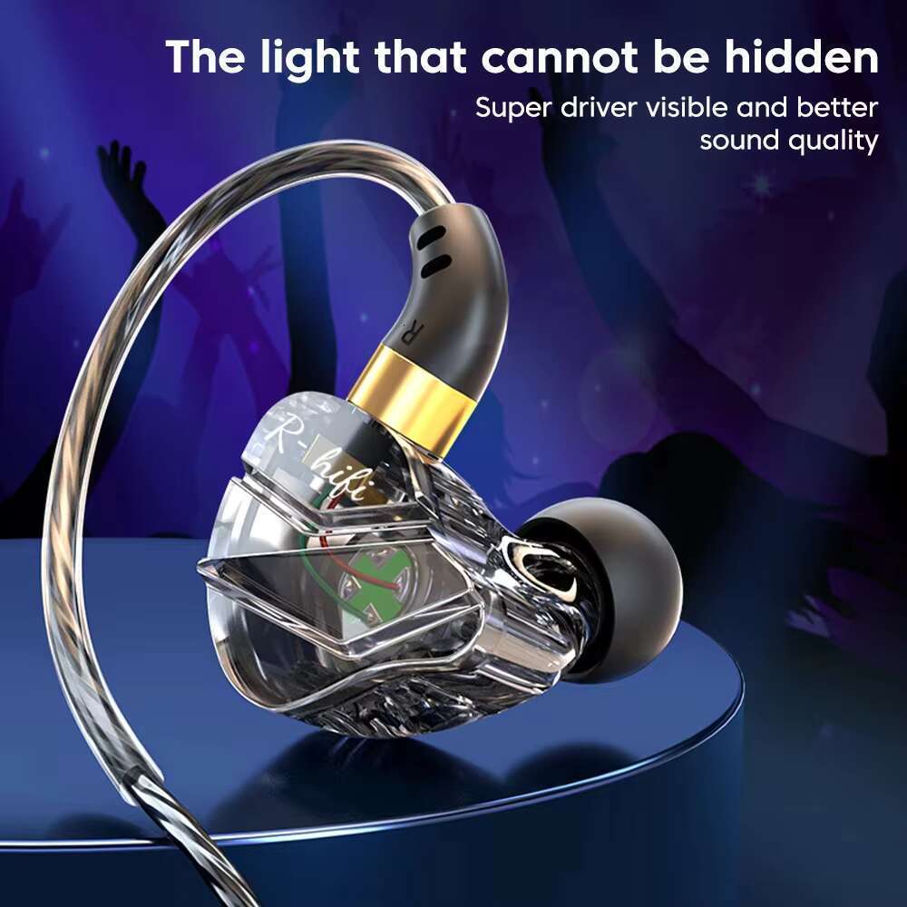 In ear C-type subwoofer wired headphones with microphone HiFi music monitor bass headphones, suitable for sports and gaming earbuds