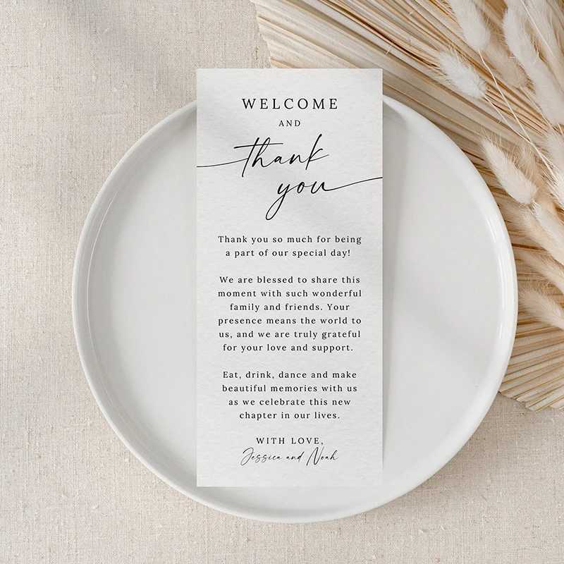 Personalized Thank You Card Wedding Invitation Table Card Couple Name Welcome Menu Minimalist Wedding Place Card Table Card G251119