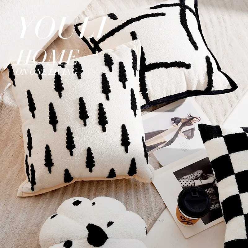 30x50/45x45cm French Forest Black and White Checkerboard Throw Cover Sofa Living Room Cushion Cover Couch caseM251119