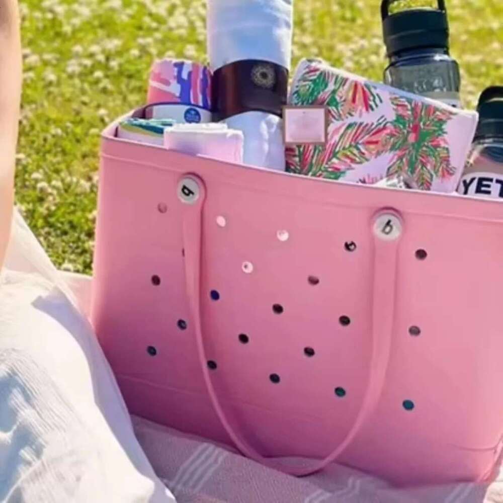 L/Xl Beach Croc Rubber Waterproof EVA Summer Storage Basket Women Shopping Shoulder Handbag Extra Large Sac Jelly Tote Bag
