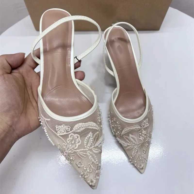 TRAF Womens Embroidered Mesh Open High Heels Fi Printed Stiletto High Heels Womens High Heels Pump Sexy Point End Womens Sandals MuleXJ250419