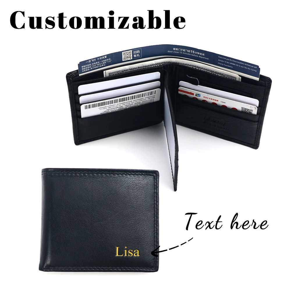 Customized name 100 top-grain cowhide mens wallet wallet card case short walletmulti-slot storage anti-theft card swipingT251119