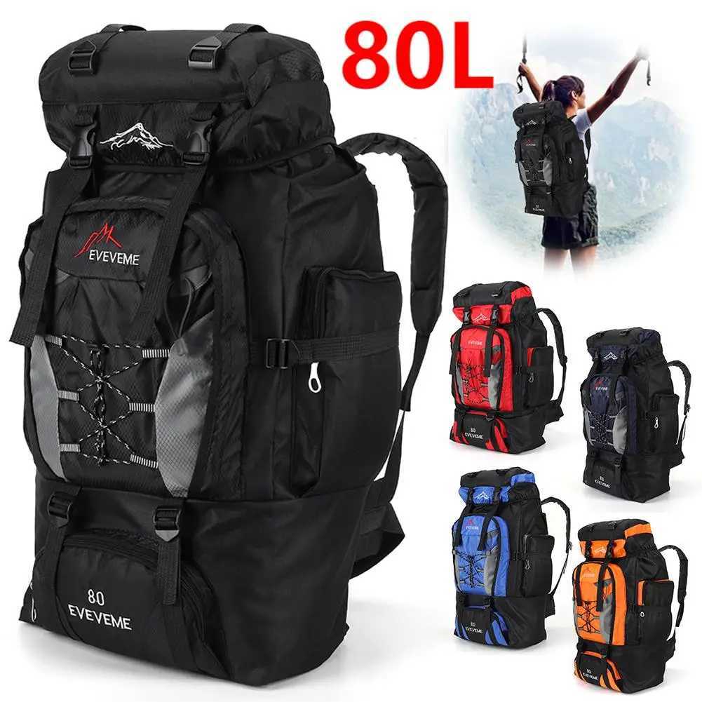 80L Waterproof Hiking Camping Backpack Rucksack Large Capacity Travel Backpack Mens Outdoor Sports Mountaineering BagY250418