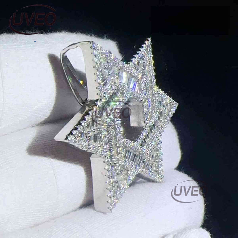 Iced Jewelry Hip Hop Hexagon GRA Certified Vvs d Moissanite Hollow Out Tennis Necklace Pendant