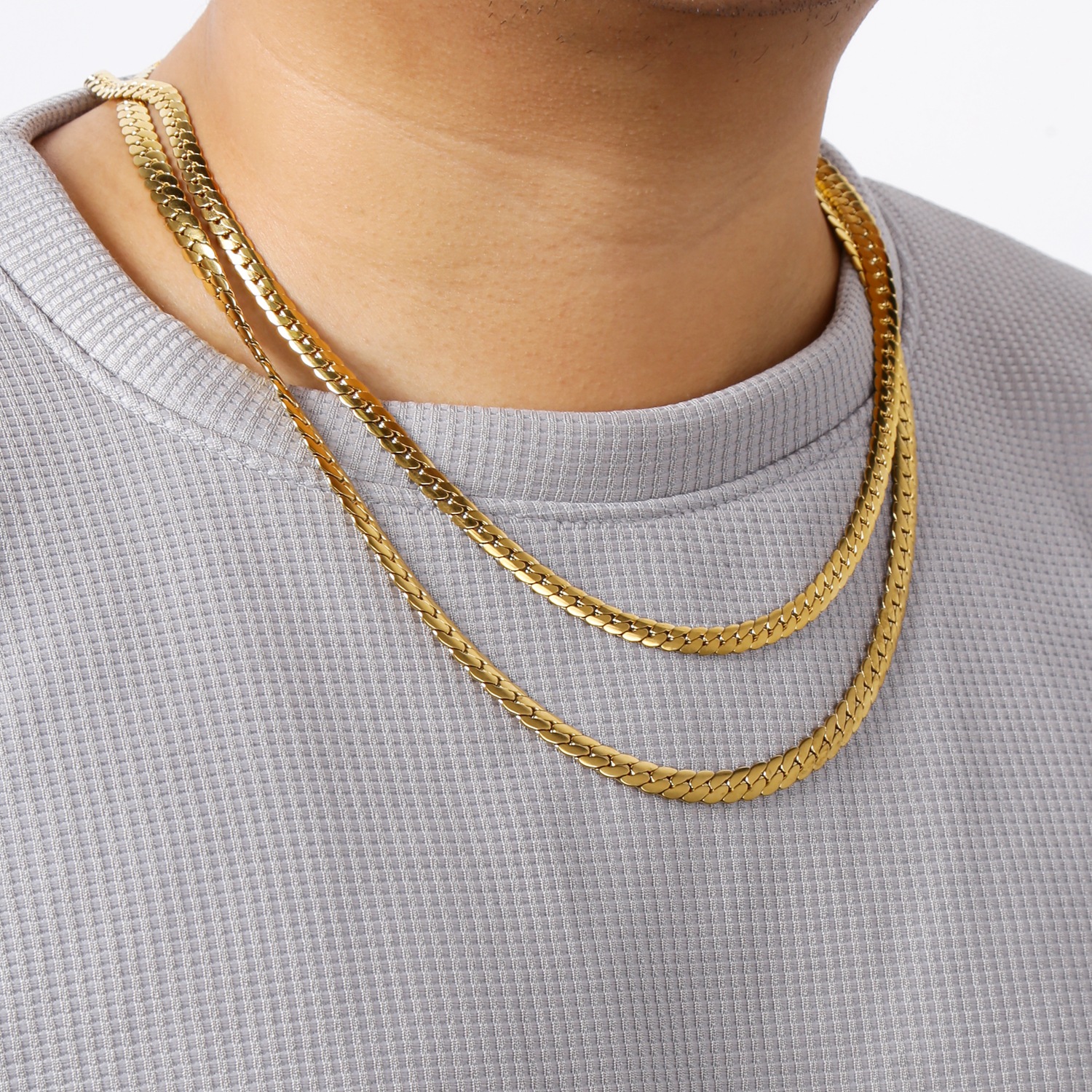 4mm-9mm Stainless Steel Snake Chain Necklace Bracelet 18K Real Gold Plated Jewelry