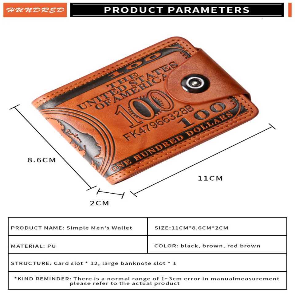 Retro Mens Wallets with 100 US Dollar Pattern Wallet Male PU Leather Wallet Card Holder Large Capacity Coin Purse Money BagT251119