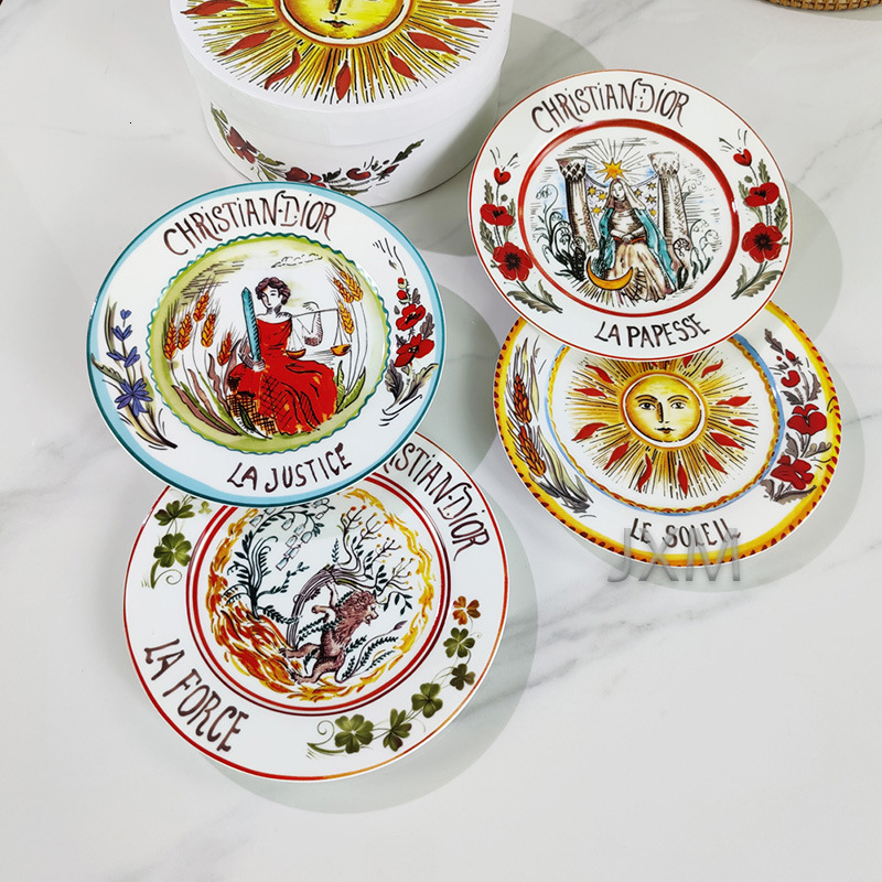 Ceramic 8-Inch Hotel Western Restaurant Bone China Steak Plate 4-Piece Circular Box Packaging Gift