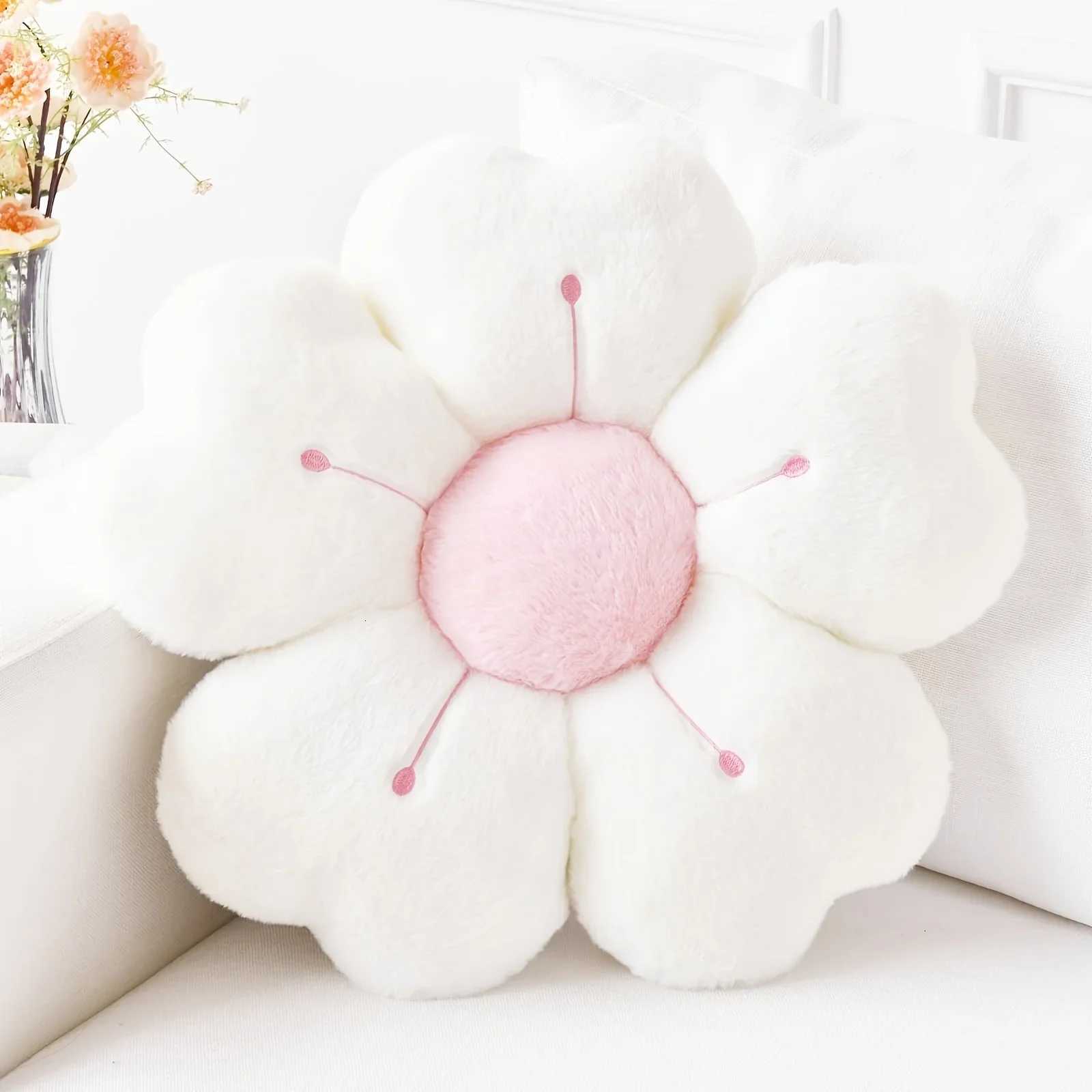 32cm Soft Plush Daisy Flower Throw - Cozy Decorative Cushion for Bed Sofa White/Pink Adorable Floral DesigM251119