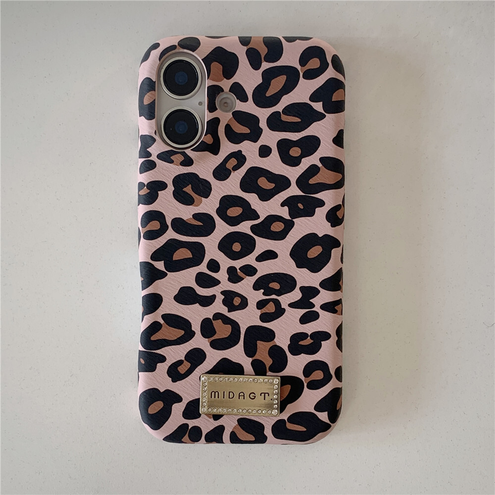 Leopard Print Label Phone Case Compatible with iPhone 17/16/15 Pro Max Simple Niche Protective Case iPhone 14 Pro