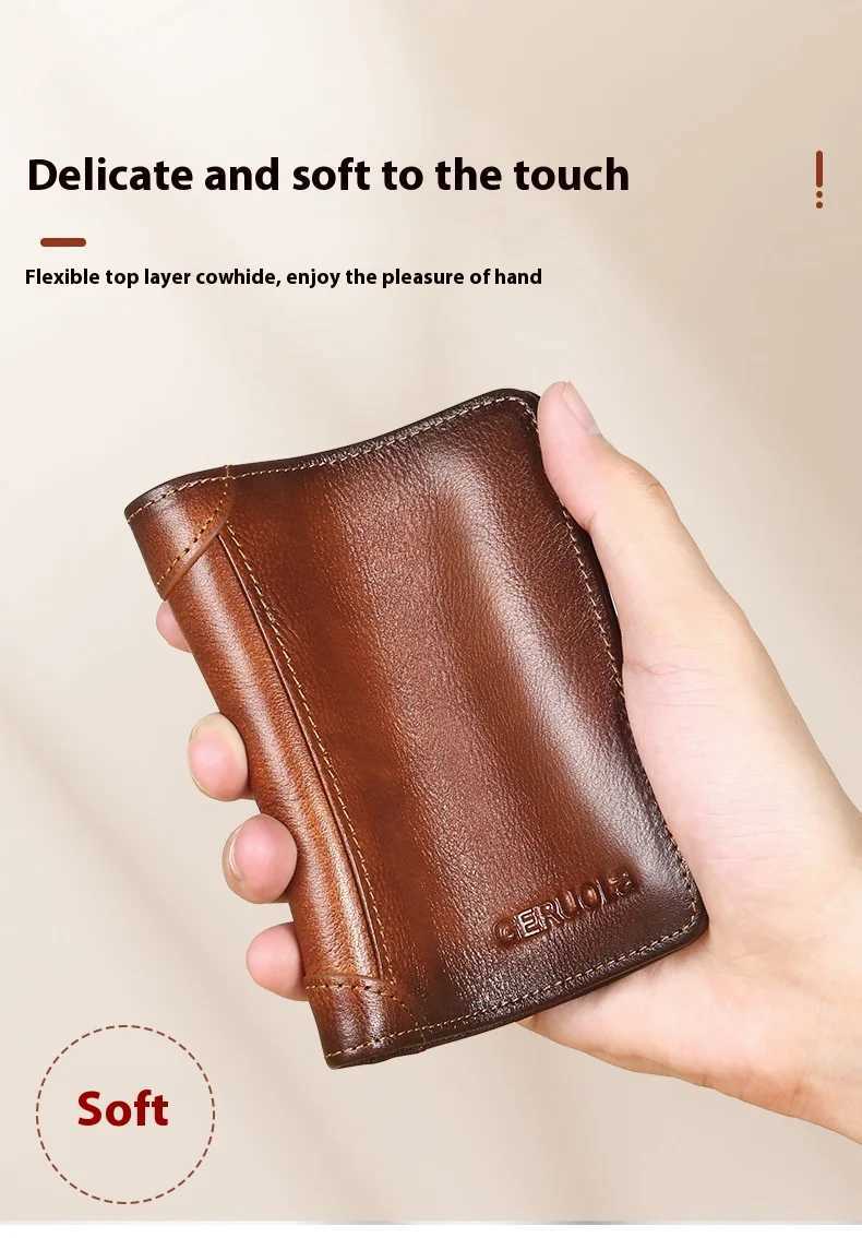 Mens Wallet Genuine Leather RFID Shielding Two Fold Wallet Retro Thin Short Multifunctional ID Card Credit Card Holder Mens WaT251119