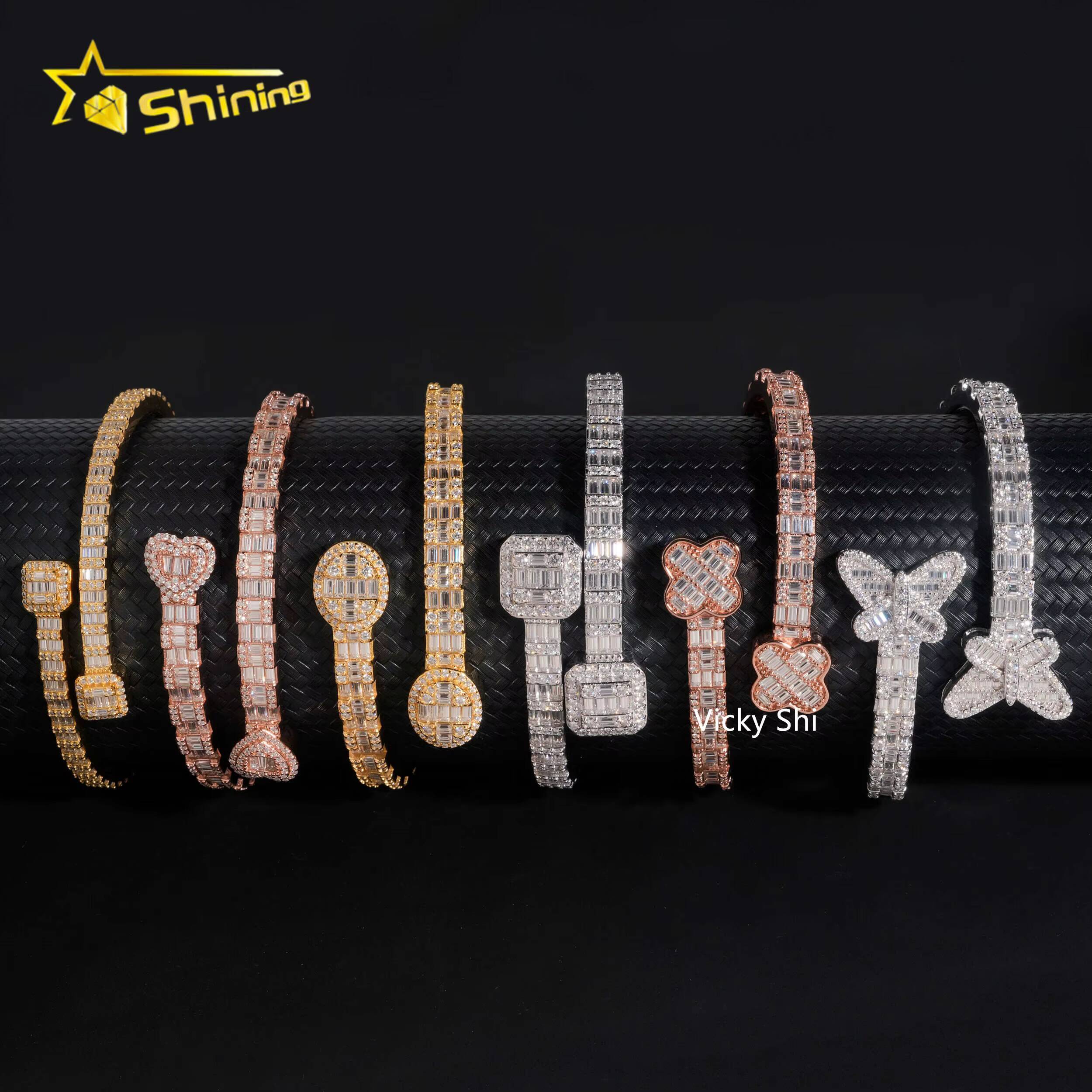 Fine Jewelry Men Women Moissanite Bracelets 925 Sterling Silver Butterfly Heart Clover Style Moissanite Bangles Ready to Ship