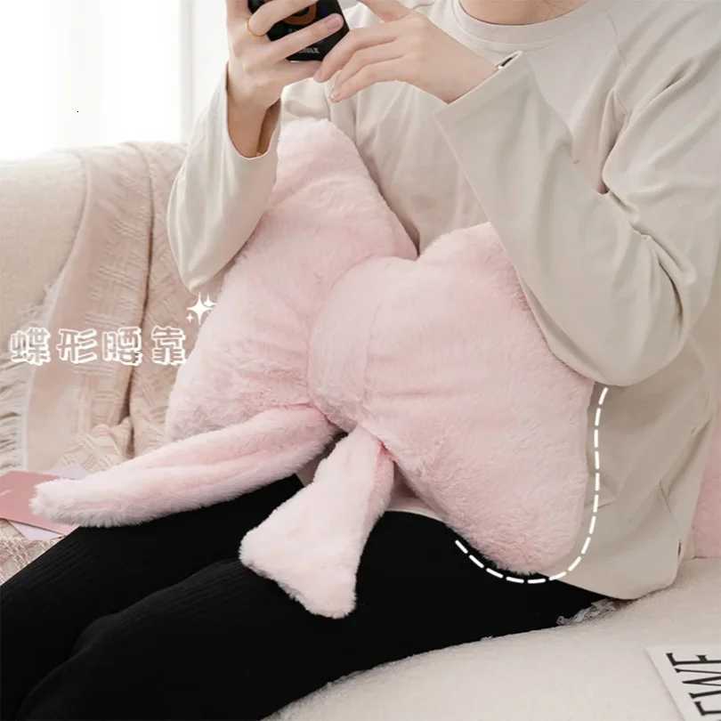 Pink bow ribbon couch imitation rabbit fur comfortable car seat cushion ins style simple all-match back cushionM251119