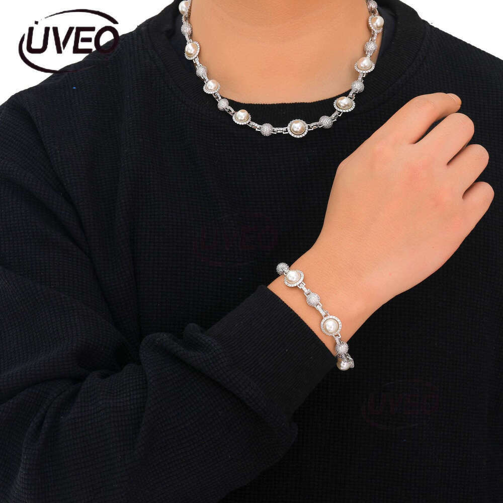 Luxury Hip hop Ice out VVS Moissanite Pearl necklace bracelet for men and women Free delivery