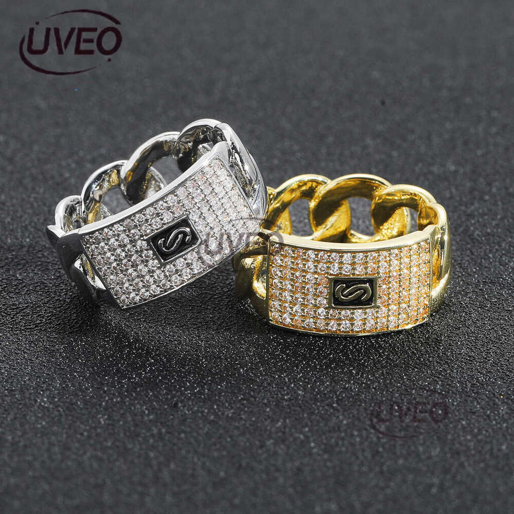 Luxury designer Hip Hop Men Women Few Ice out VVS Moissanite 14K gold Full Diamond Cuban Chain Hip Hop Ring with free shipping